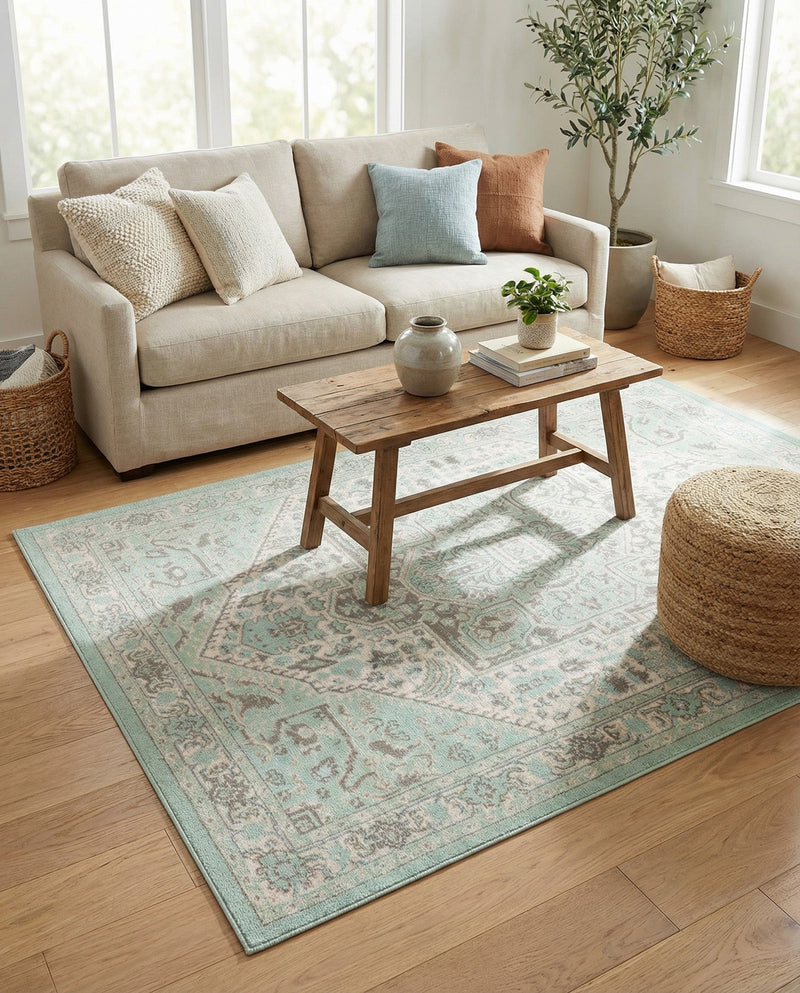 Savannah Series Collection Area Rug - Charleston (Mint) Rectangle Mint  lifestyle 18