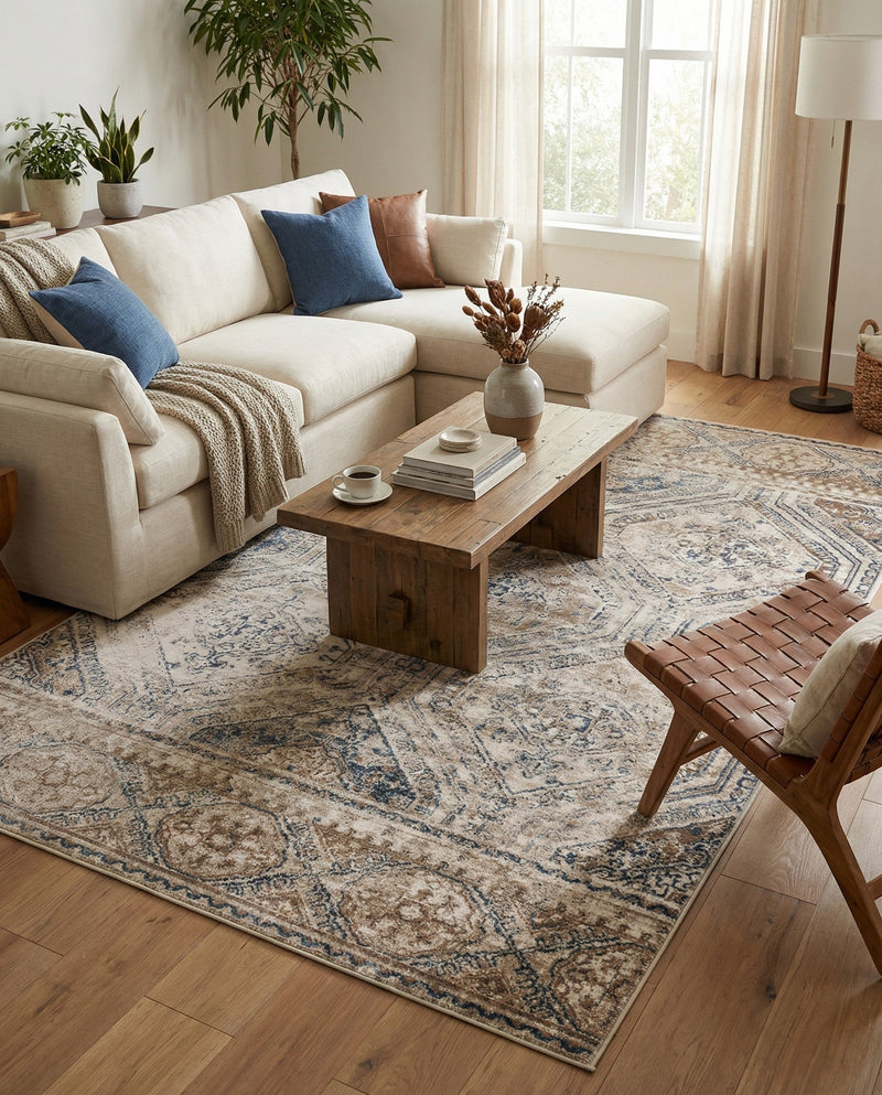 Coastal Manor Collection Area Rug -  Oceanfront Rectangle Blue Beige  lifestyle 6