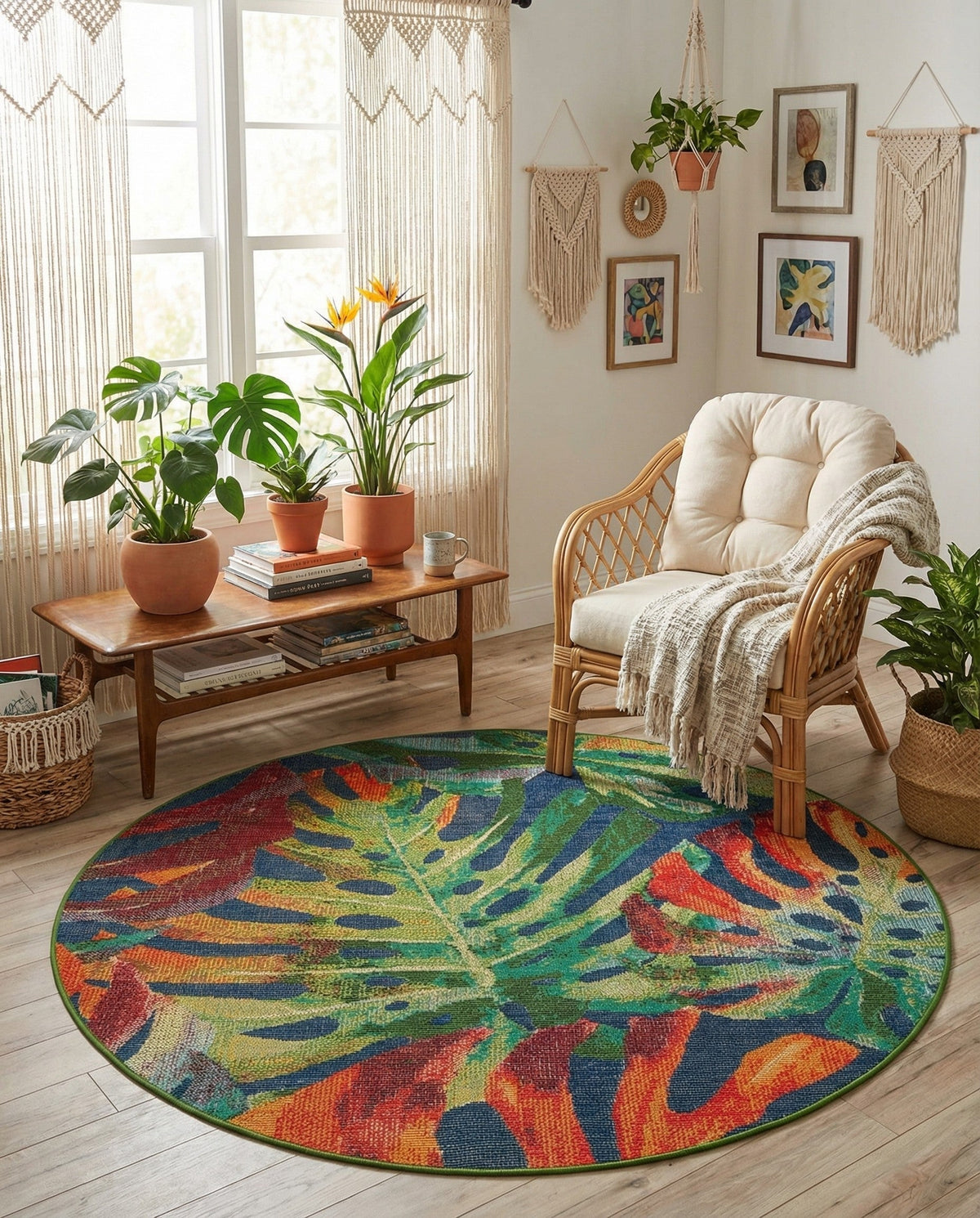 Coastal Terrace Collection Area Rug -  Pier Round Multi  lifestyle 82