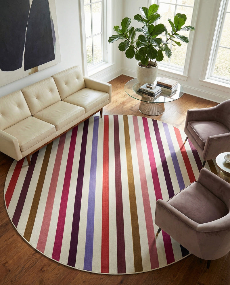 Seaside Stripes Collection Area Rug - Azul Round White  lifestyle 60