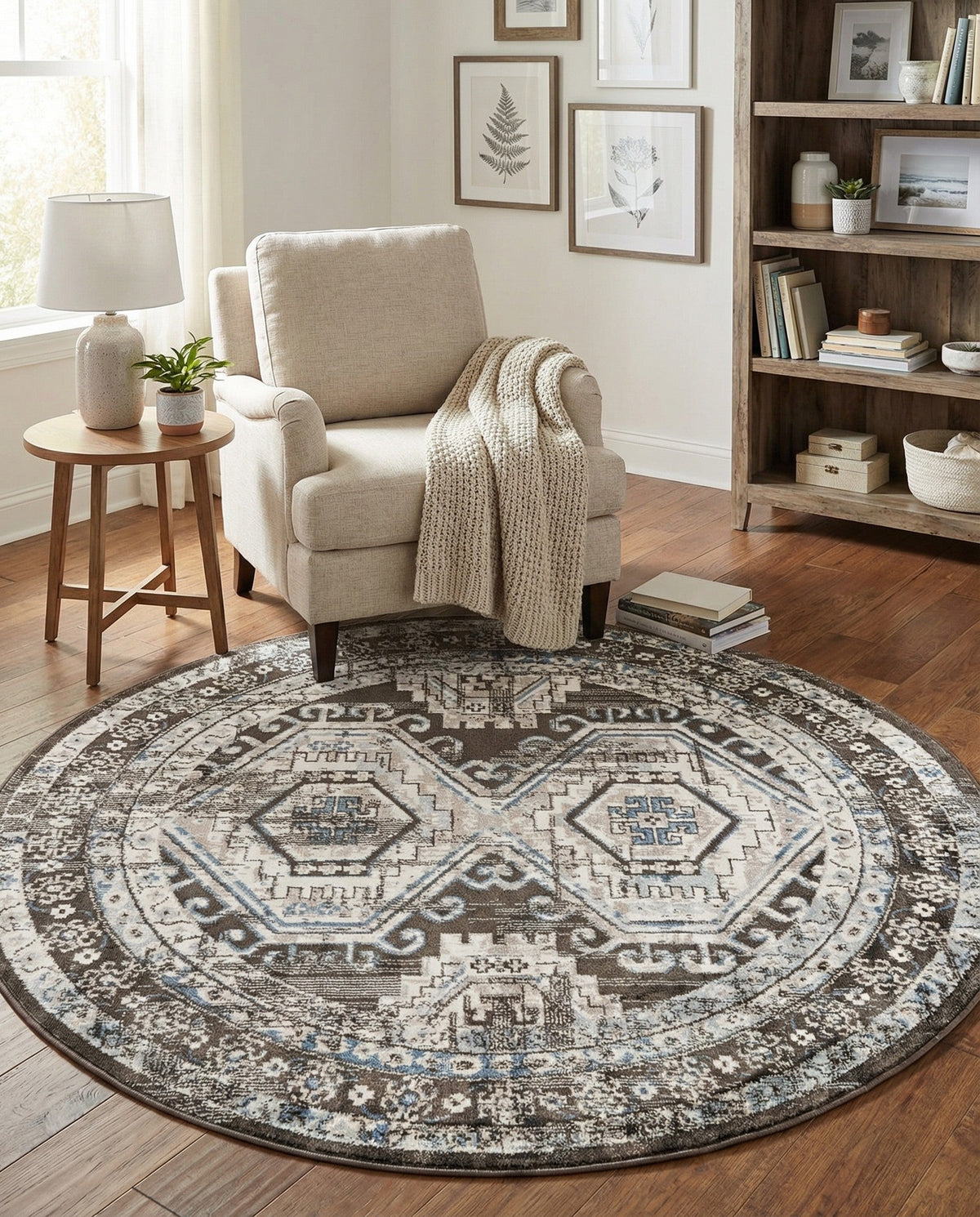 Savannah Elegance Collection Area Rug -  Tybee (Gray) Round Gray  lifestyle 82