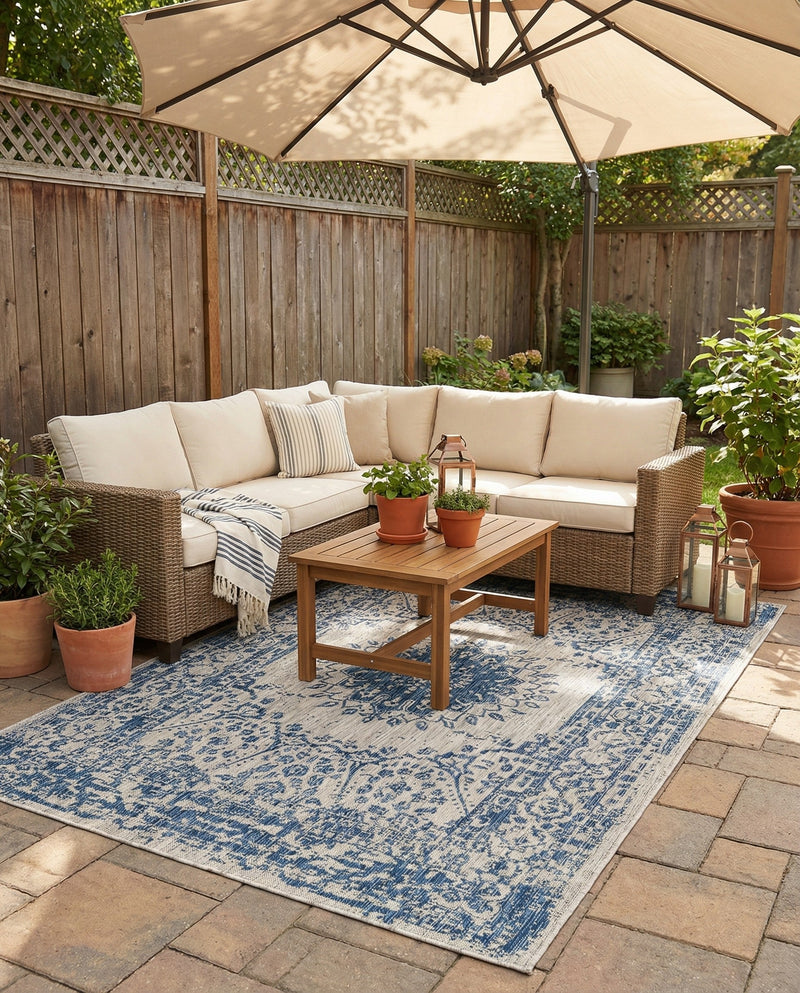 Patio Heritage Collection Area Rug -  Lafayette (Blue) Rectangle Blue  lifestyle 14
