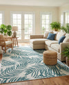 Seaside Blooms Collection Area Rug - Verdure (Teal Ivory) Rectangle Teal Ivory  lifestyle 14