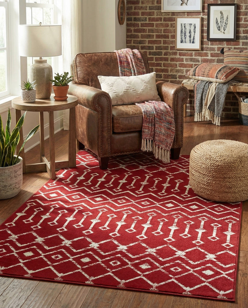 Marrakech Lattice Collection Area Rug - Medina (Red) Rectangle Red  lifestyle 12