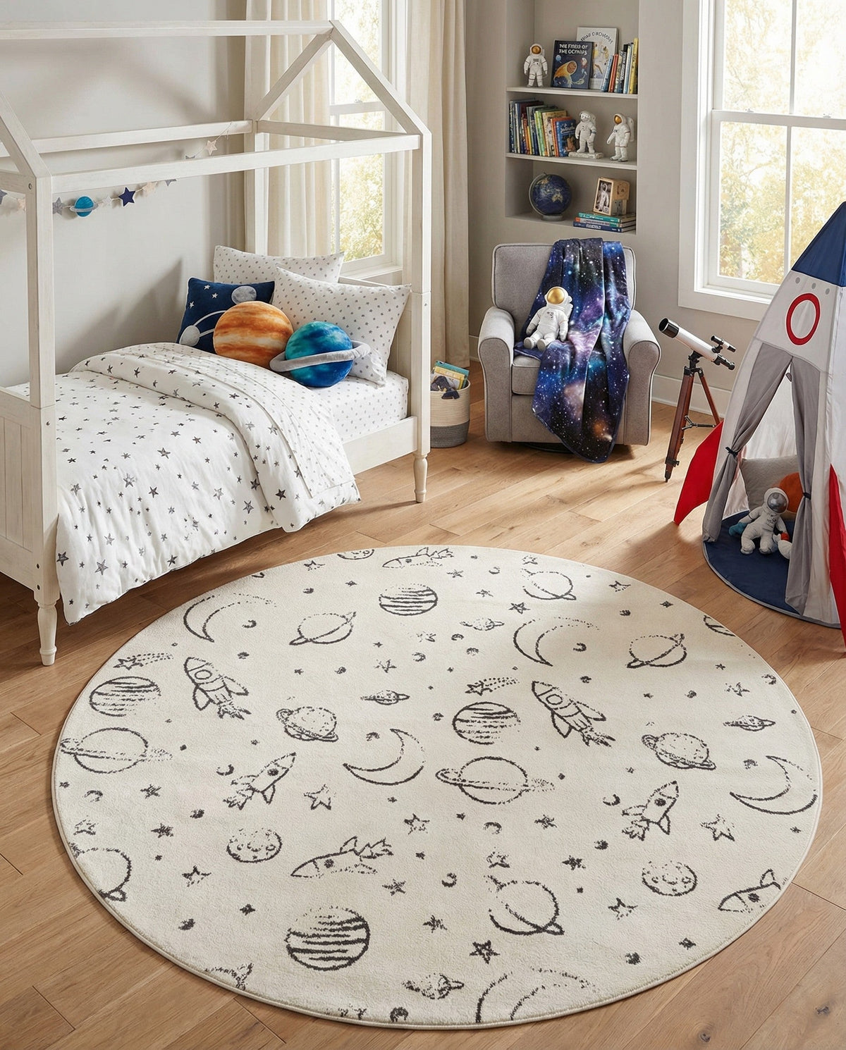 Wonder Tykes Collection Area Rug -  Jigsaw Round Ivory  lifestyle 90