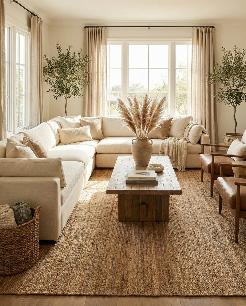 Woven Seaside Jute Collection Area Rug - Savannah (Natural) Rectangle Natural  lifestyle 27