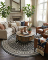 Tribal Terrace Treasures Collection Area Rug -  Incan Isle (Charcoal Gray) Round Charcoal Gray  lifestyle 40