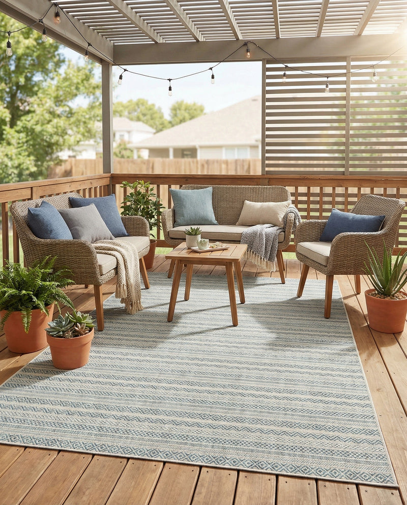 Seaside Stripes Collection Area Rug -  Boardwalk (Teal) Rectangle Teal  lifestyle 18