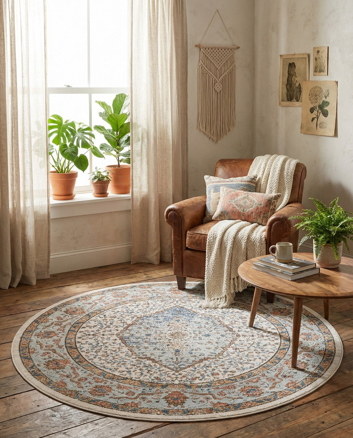 Mykonos Manor Collection Area Rug - Delos Round Ivory  lifestyle 205