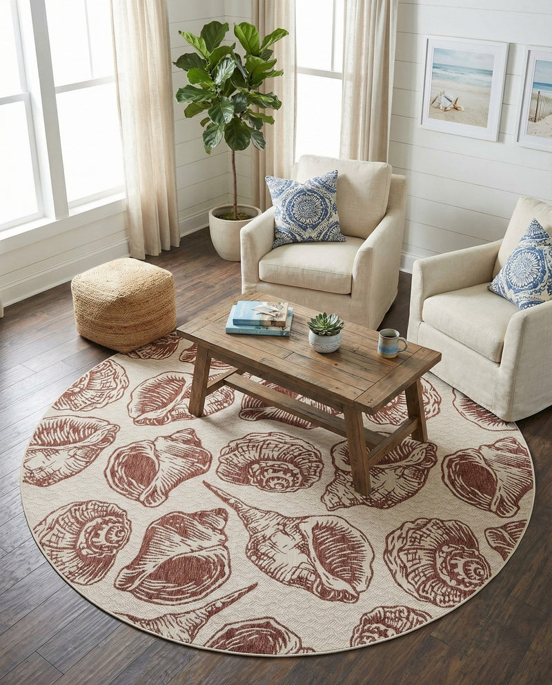 Seaside Haven Rugs Collection Area Rug -  Lighthouse (Ivory Rust Red) Round Ivory Rust Red  lifestyle 45