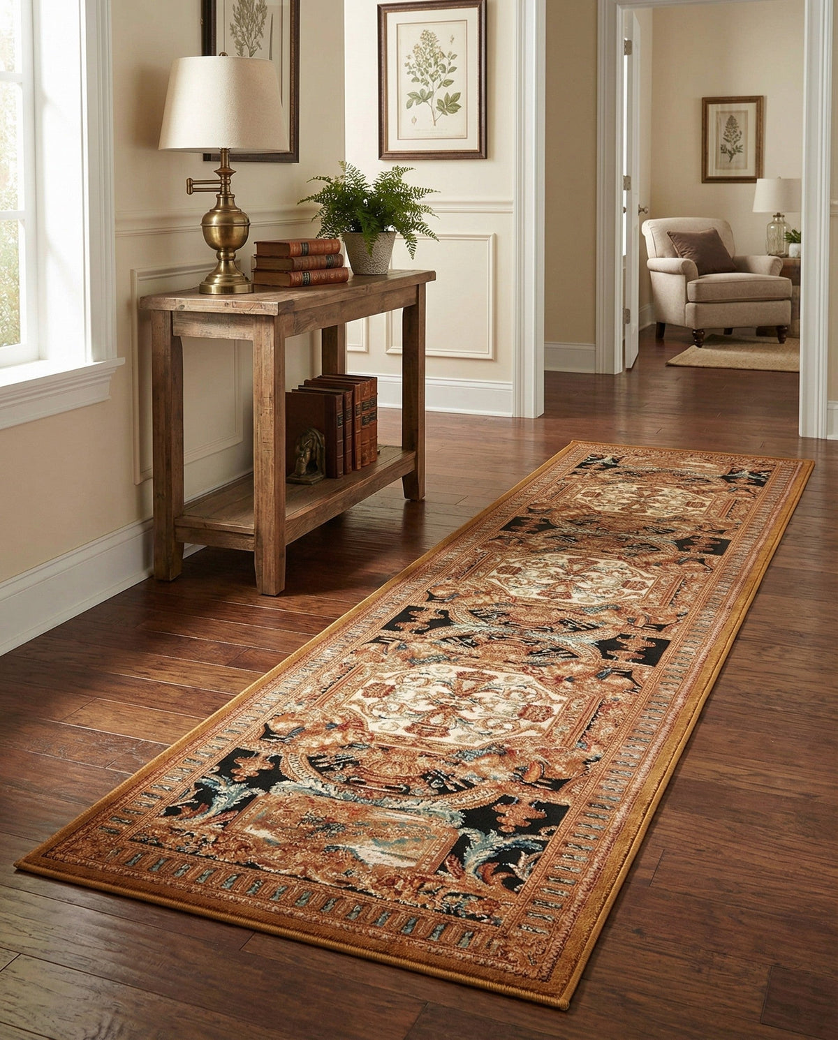 Patio Heritage Collection Area Rug - Veranda Runner Black Gold Brown  lifestyle 70