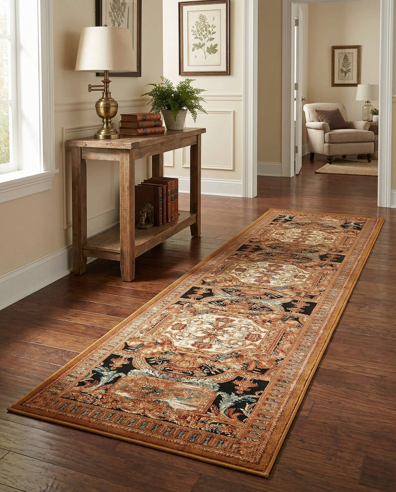 Patio Heritage Collection Area Rug - Veranda Runner Black Gold Brown  lifestyle 70