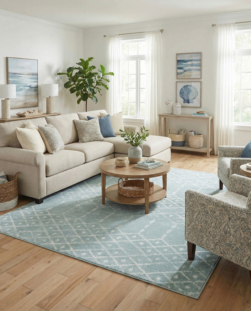 Marrakesh Lattice Collection Area Rug - Casablanca (Aqua) Square Aqua  lifestyle 75