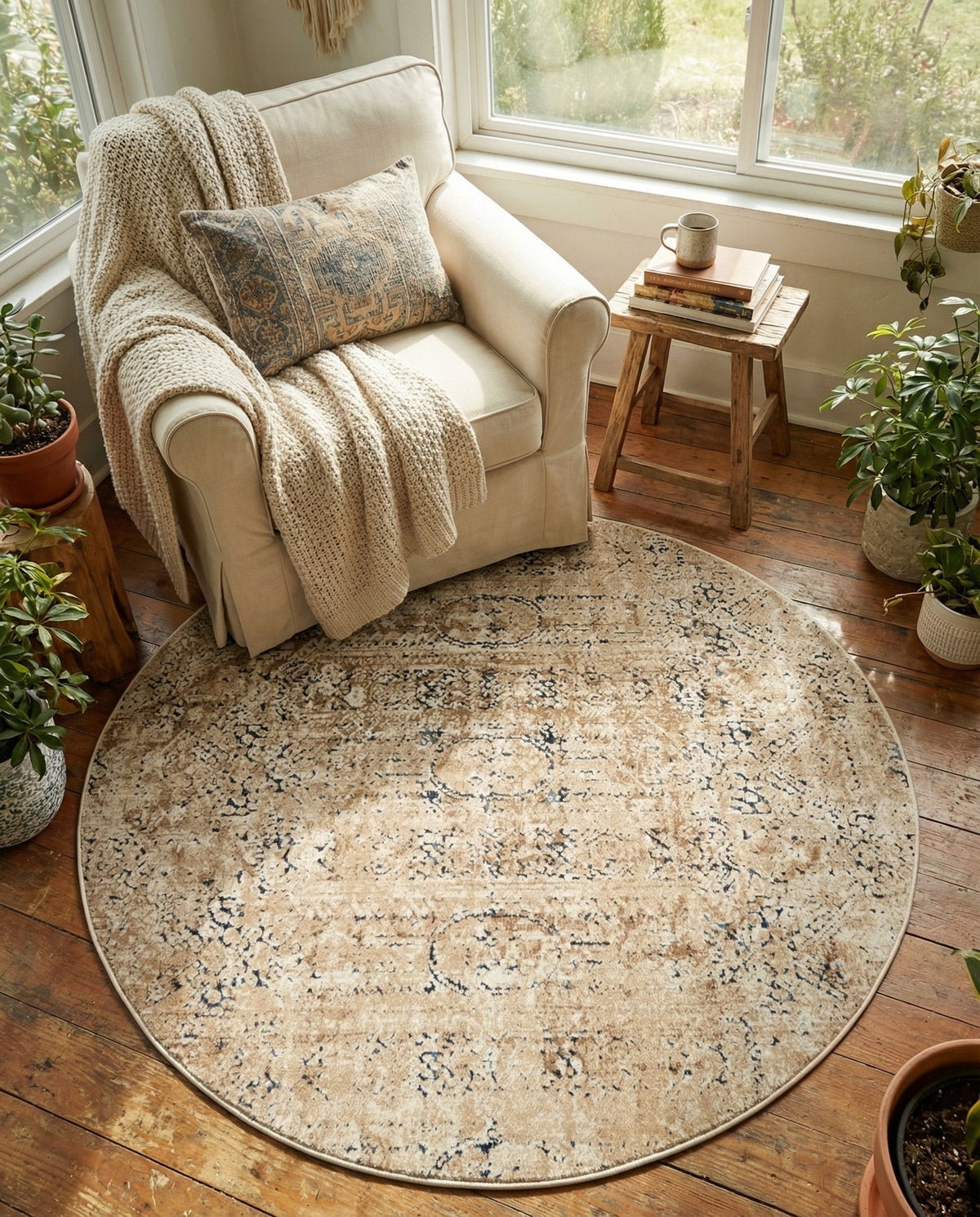 Coastal Manor Collection Area Rug -  Wavecrest Round Beige  lifestyle 118