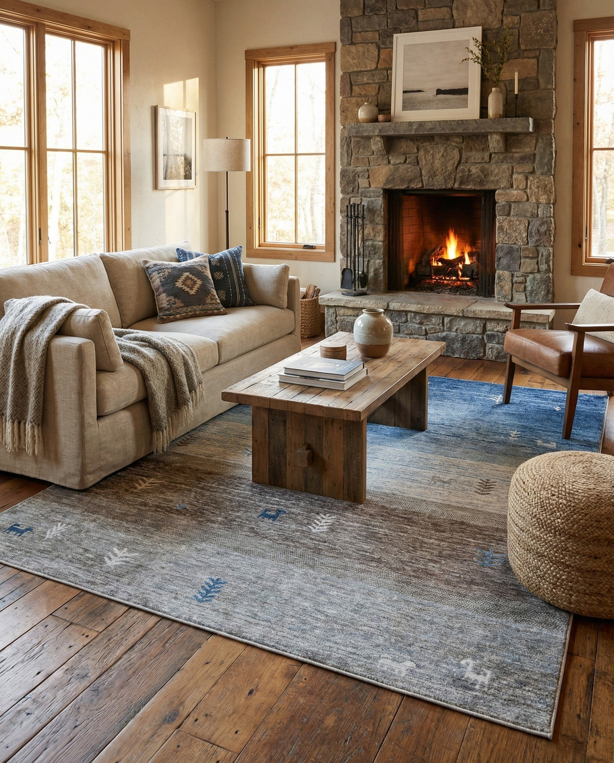 Zagros Shades Collection Area Rug -  Sisakht Square Blue Gray  lifestyle 65