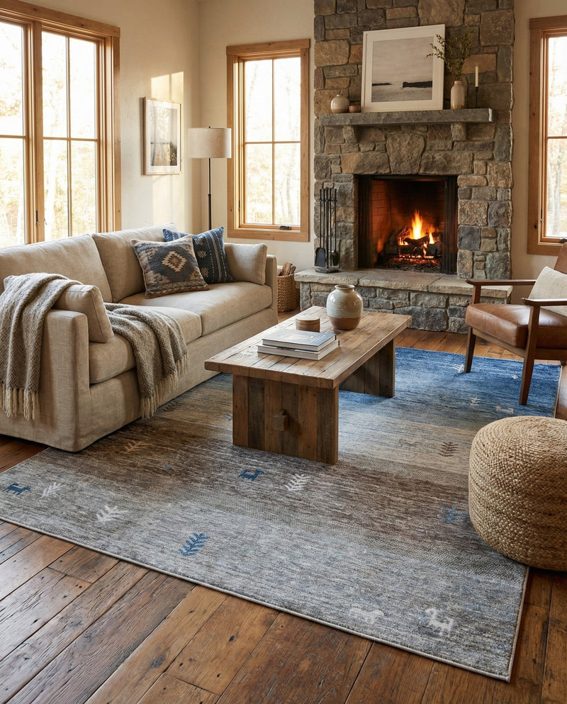 Zagros Shades Collection Area Rug -  Sisakht Square Blue Gray  lifestyle 65