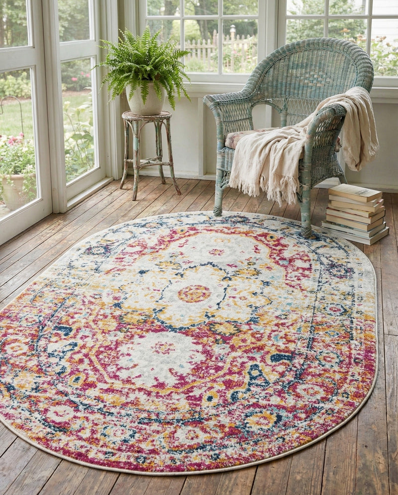 Parisian Elegance Collection Area Rug - Versailles (Pink Gray) Oval Pink Gray  lifestyle 33