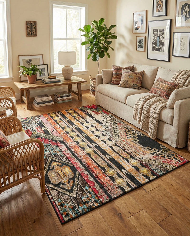 Outdoor Marrakesh Collection Area Rug -  Agadir Rectangle Multi Black  lifestyle 4