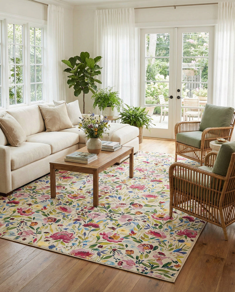 Seaside Blooms Collection Area Rug -  Meadow Rectangle Multi  lifestyle 43