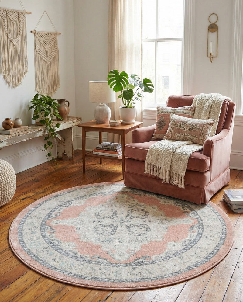 Beverly Grove Collection Area Rug -  Fairfax (Rose) Round Rose  lifestyle 30