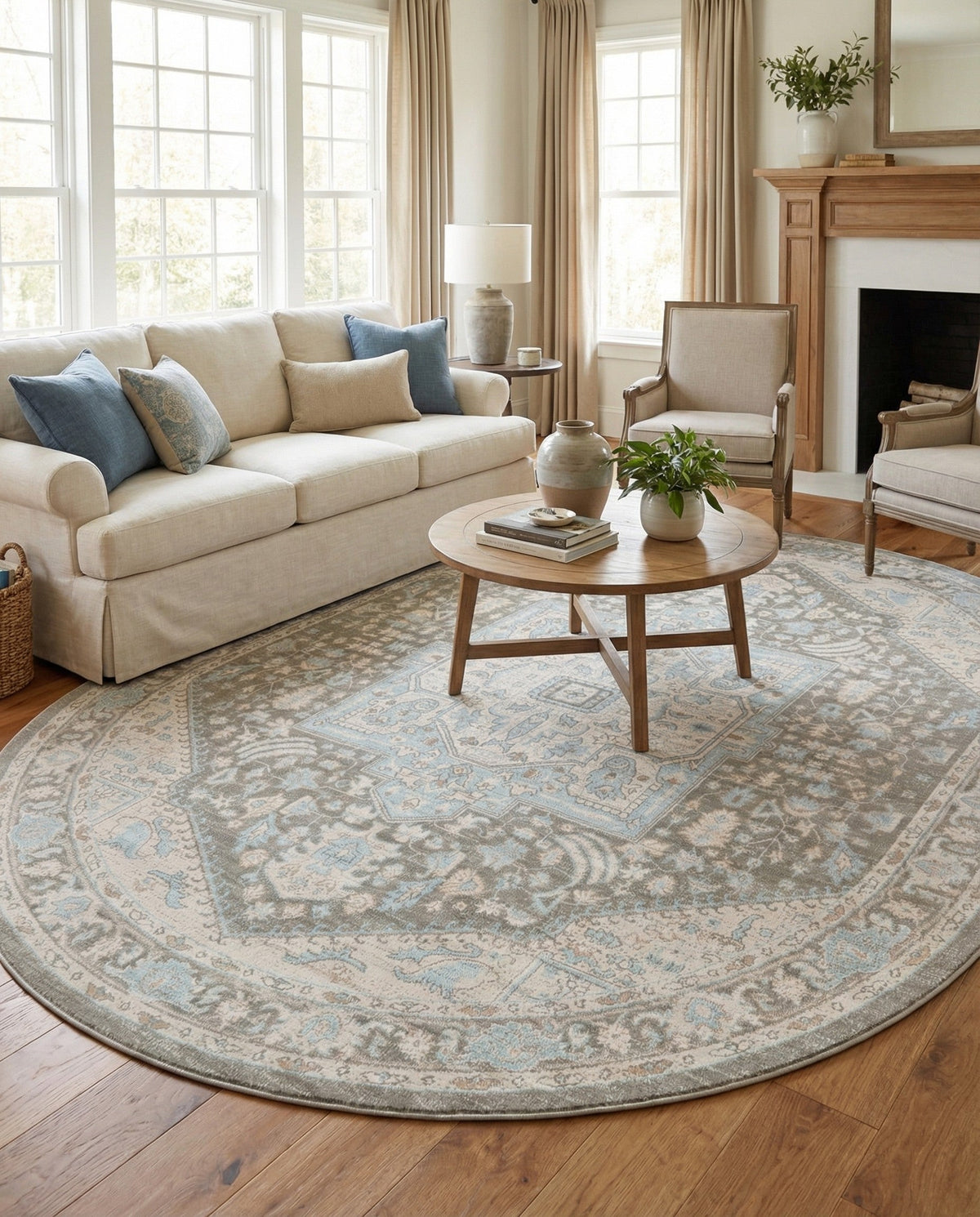 Savannah Series Collection Area Rug - Charleston (Cloud Gray) Oval Cloud Gray  lifestyle 43