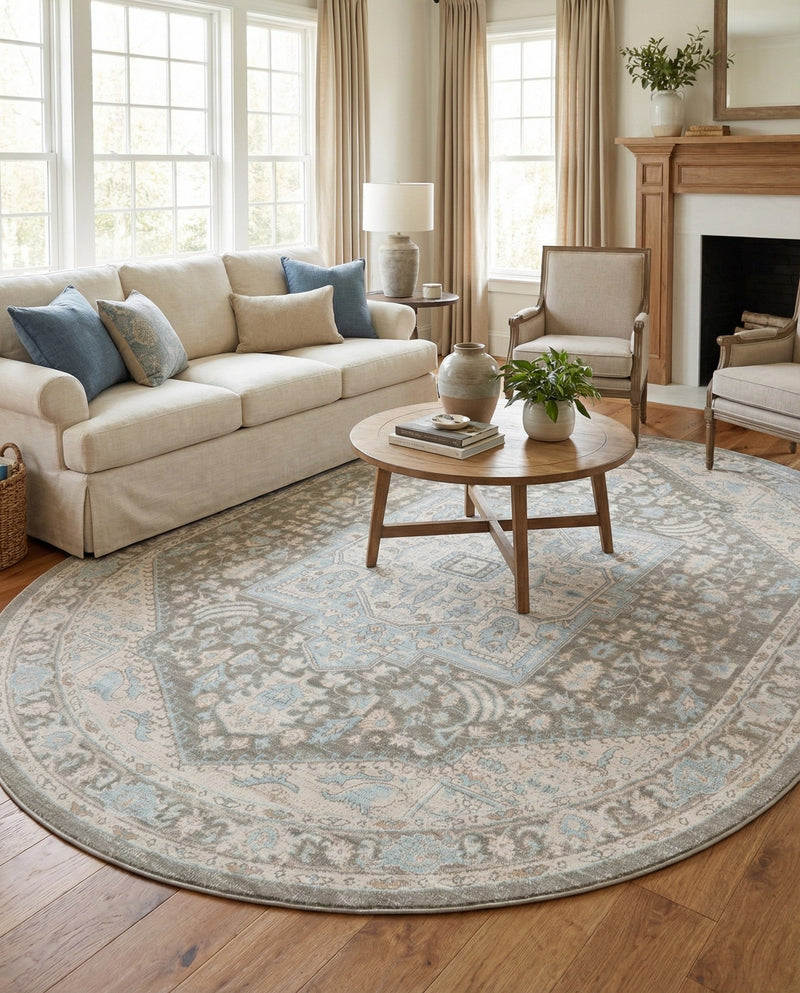 Savannah Series Collection Area Rug - Charleston (Cloud Gray) Oval Cloud Gray  lifestyle 43