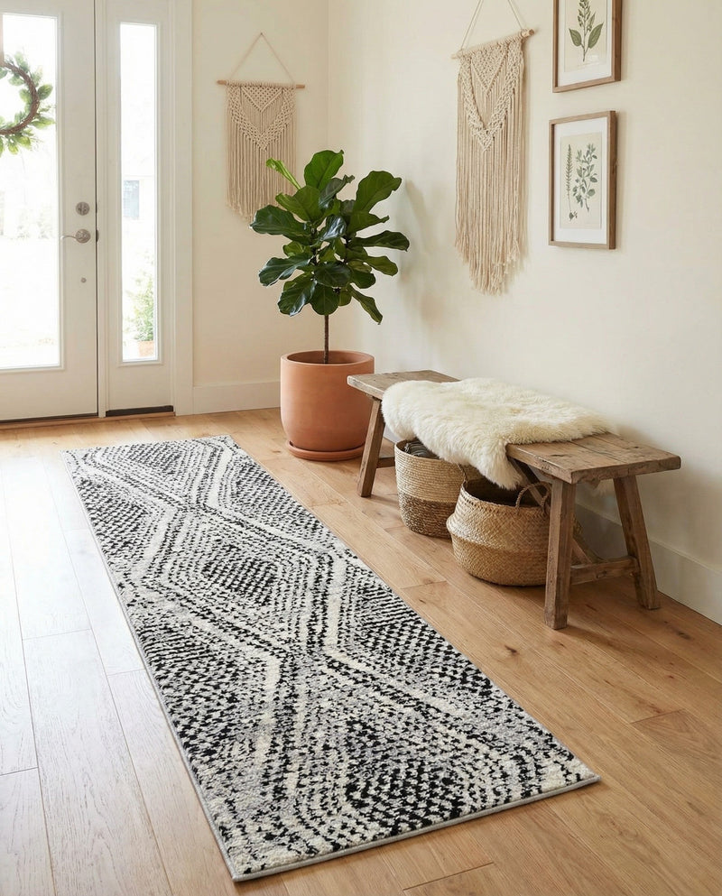 Marrakech Mosaic Collection Area Rug -  Medina Runner Black and White  lifestyle 55