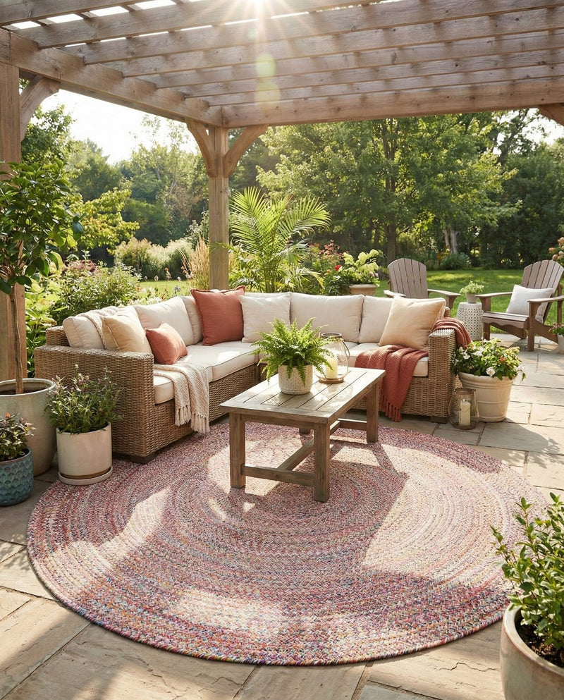 Sustainable Strands Indoor-Outdoor Oasis Collection Area Rug -  Sandbar (Multi) Round Multi  lifestyle 68