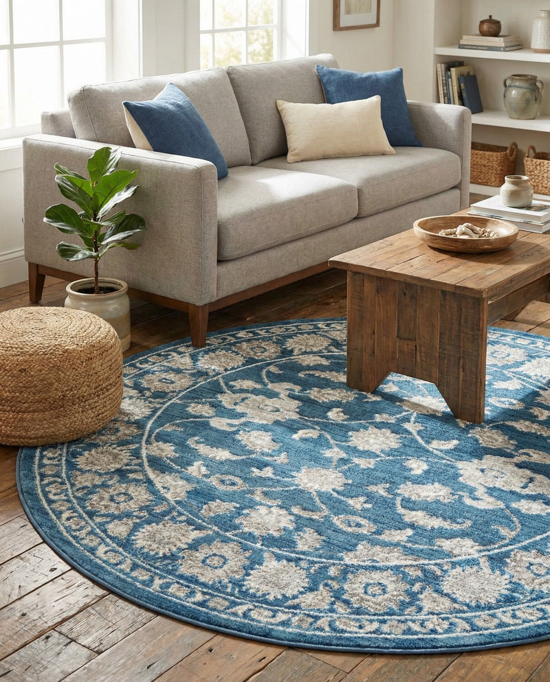 Charleston Elegance Collection Area Rug -  Seaport (Blue) Round Blue  lifestyle 67