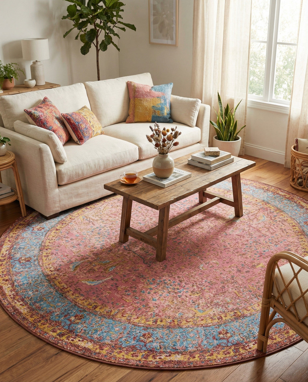 Patio Heritage Collection Area Rug -  Serenity Round Vintage Salmon Coral  lifestyle 91