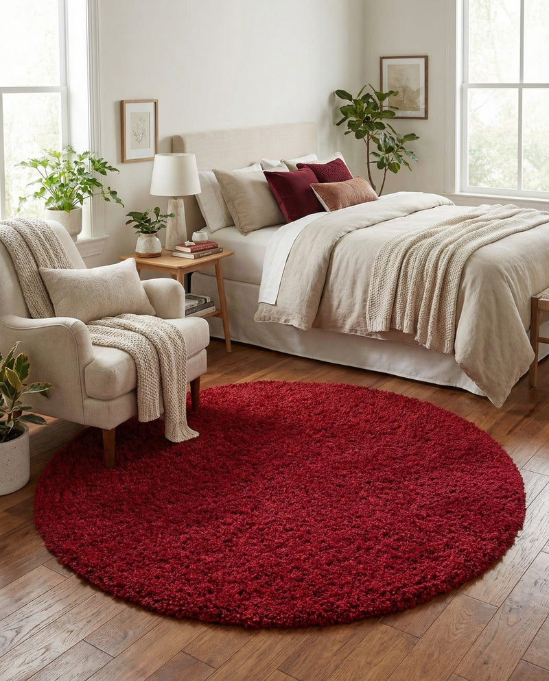 Plush Oasis Collection Area Rug - Serenity (Cherry Red) Round Cherry Red  lifestyle 51