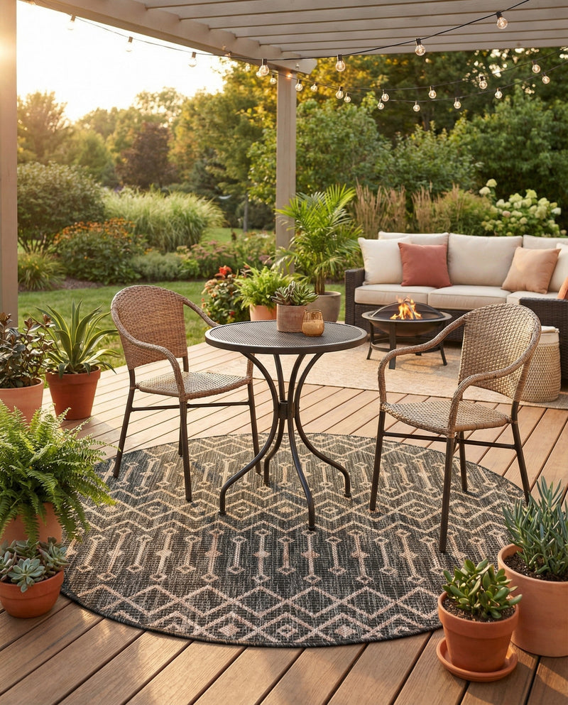 Savannah Pergola Collection Area Rug -  Pergola (Charcoal Gray) Round Charcoal Gray  lifestyle 31