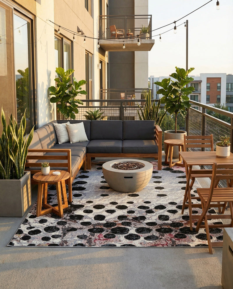 Urban Terrace Collection Area Rug -  Piazza Rectangle White and Black  lifestyle 18
