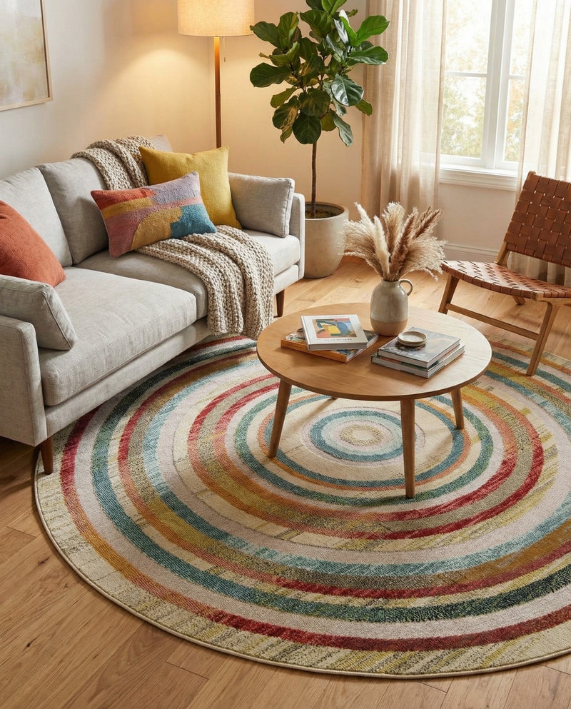 Outdoor Marrakesh Collection Area Rug -  Ouarzazate Round Multi Beige  lifestyle 79