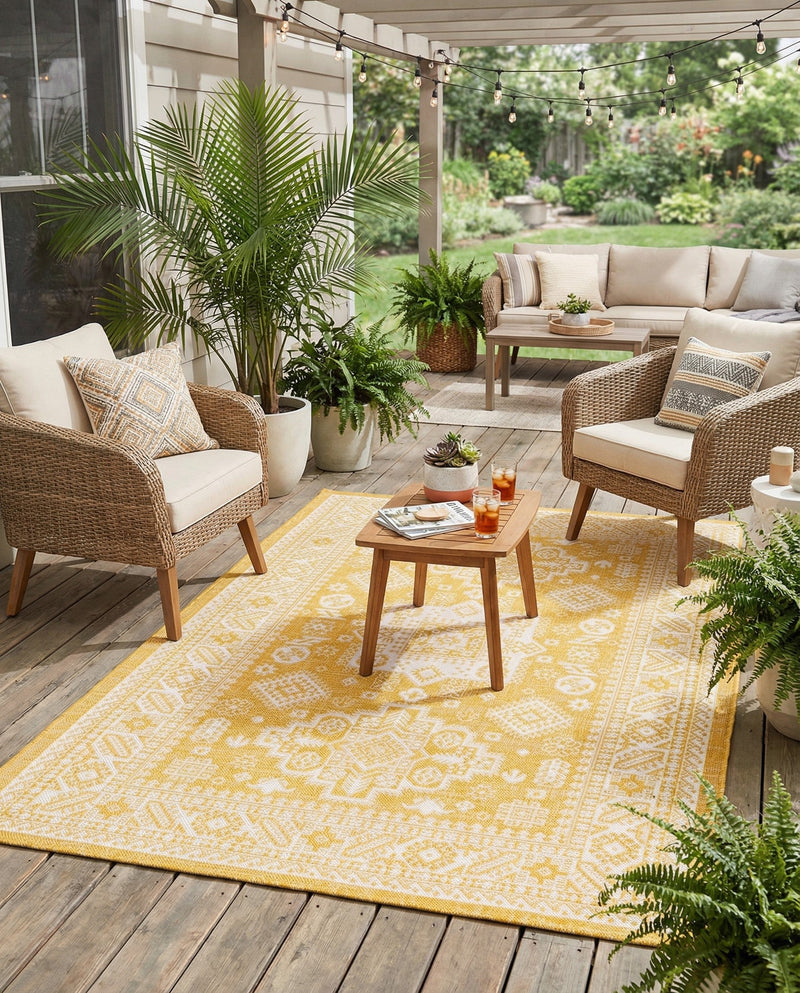 Tribal Terrace Treasures Collection Area Rug -  Incan Isle (Yellow) Rectangle Yellow  lifestyle 15