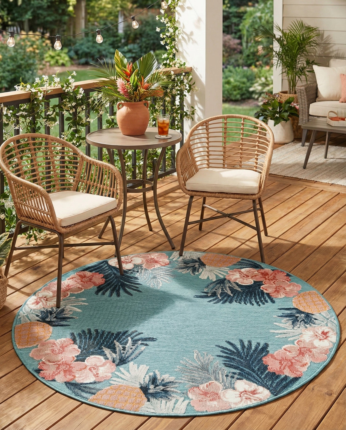 Seaside Blooms Collection Area Rug - Haven Round Blue  lifestyle 91