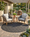 Garden Lattice Charm Collection Area Rug - Arbor (Charcoal) Round Charcoal  lifestyle 41