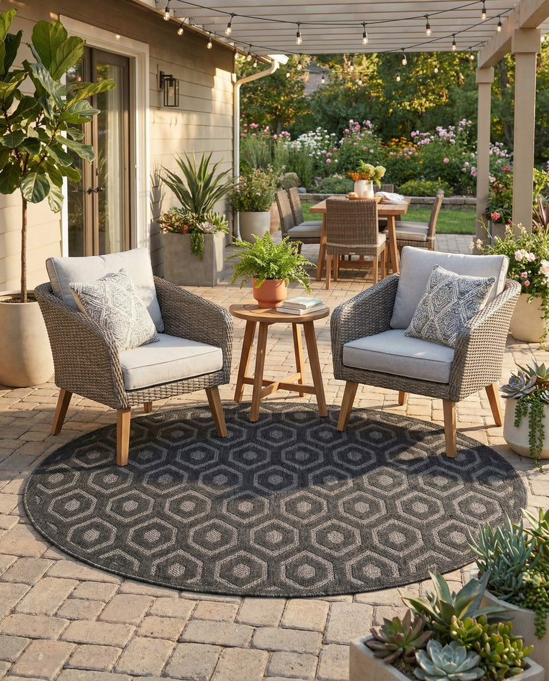 Garden Lattice Charm Collection Area Rug - Arbor (Charcoal) Round Charcoal  lifestyle 41