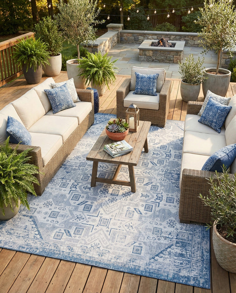 Tribal Terrace Treasures Collection Area Rug - Mayan Marina (Blue) Rectangle Blue  lifestyle 4