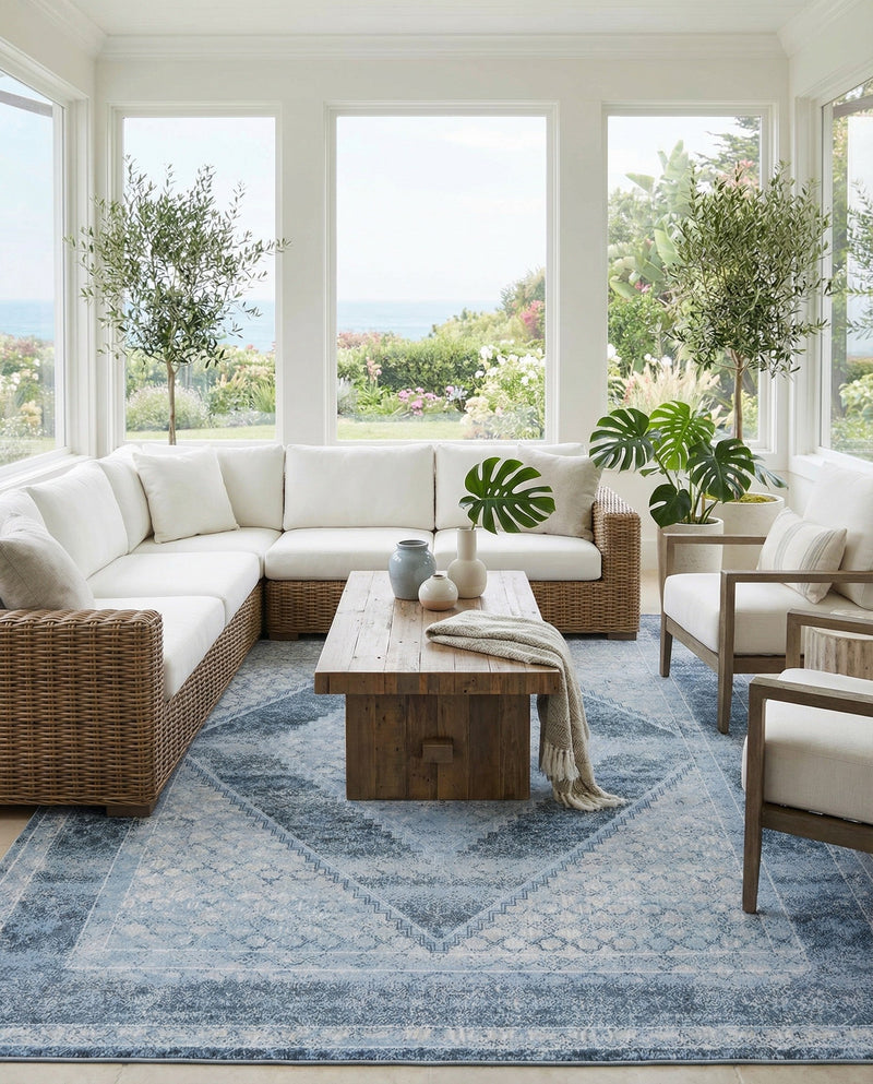 Aegean Elegance Washables Collection Area Rug -  Delos Rectangle Navy Blue  lifestyle 33