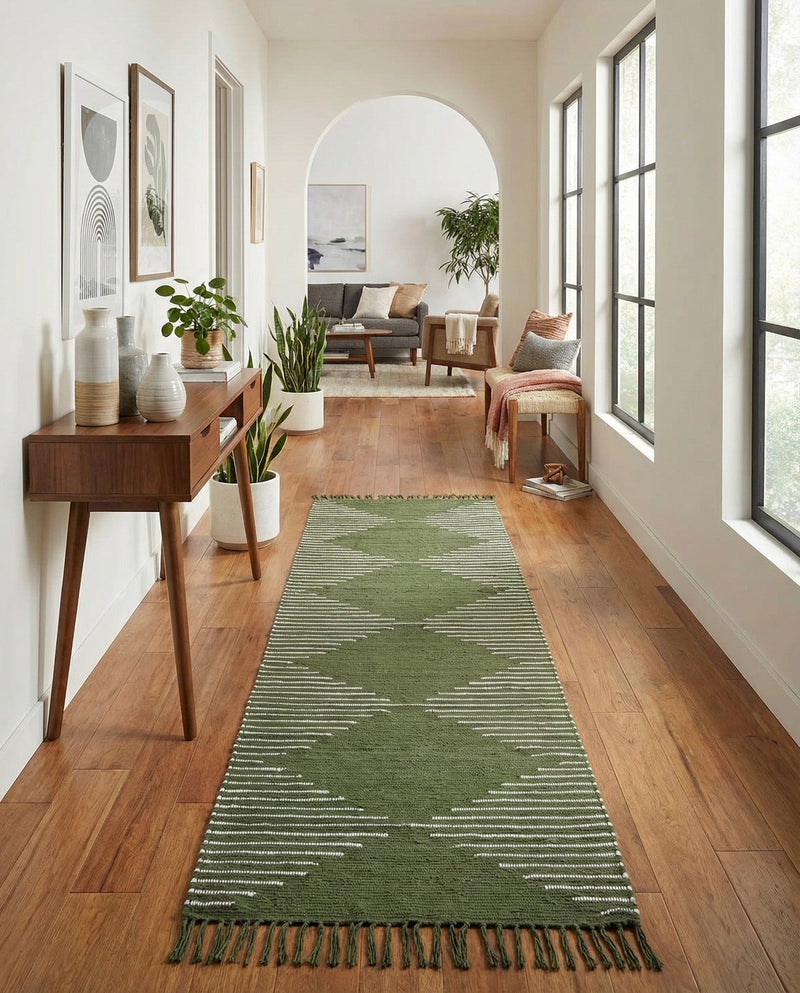 Thar Cotton Collection Area Rug - Jaisalmer (Green) Runner Green  lifestyle 63