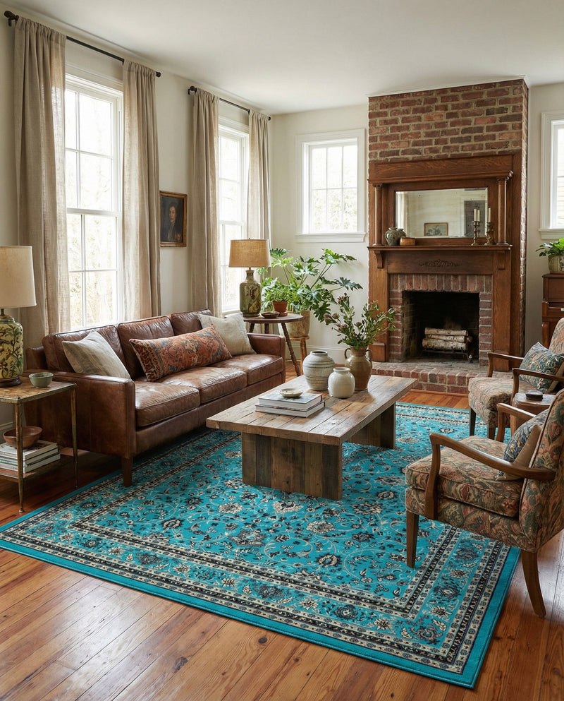 Isfahan Elegance Collection Area Rug - Naghsh-e Jahan (Turquoise) Rectangle Turquoise  lifestyle 5