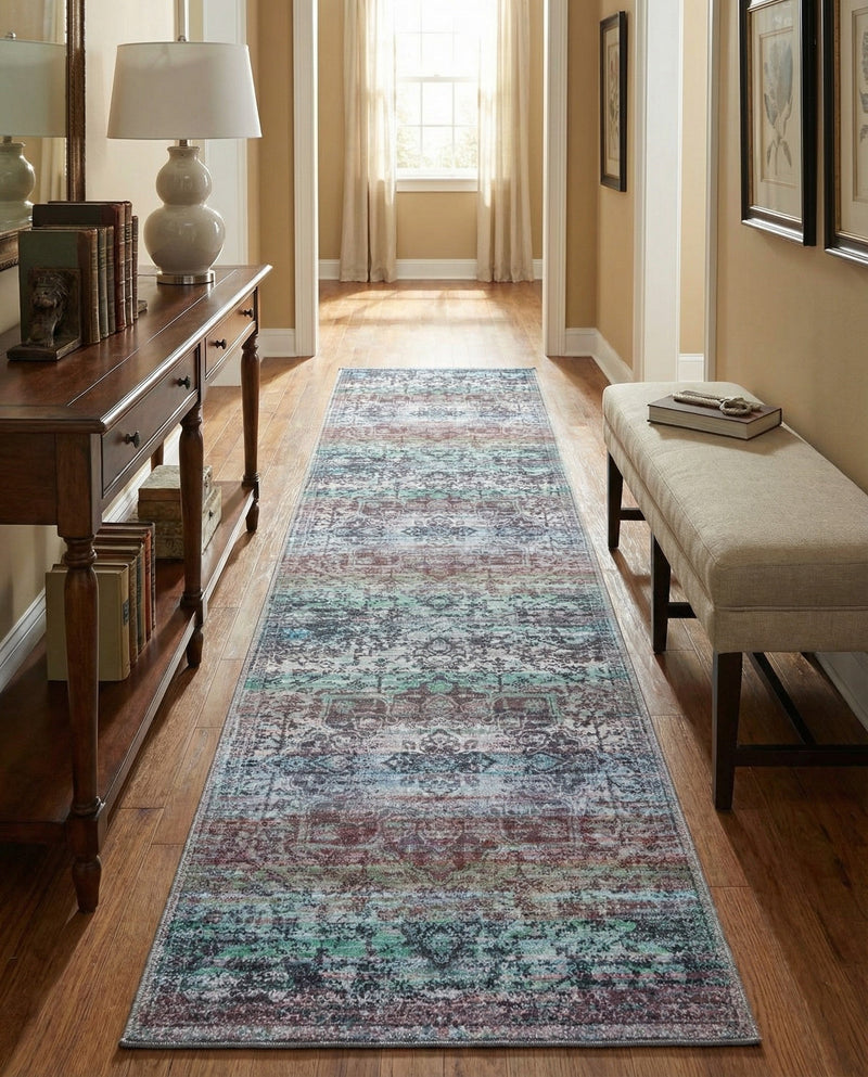 Baroque Era Collection Area Rug - Versailles (Blue Green) Runner Blue Green  lifestyle 53