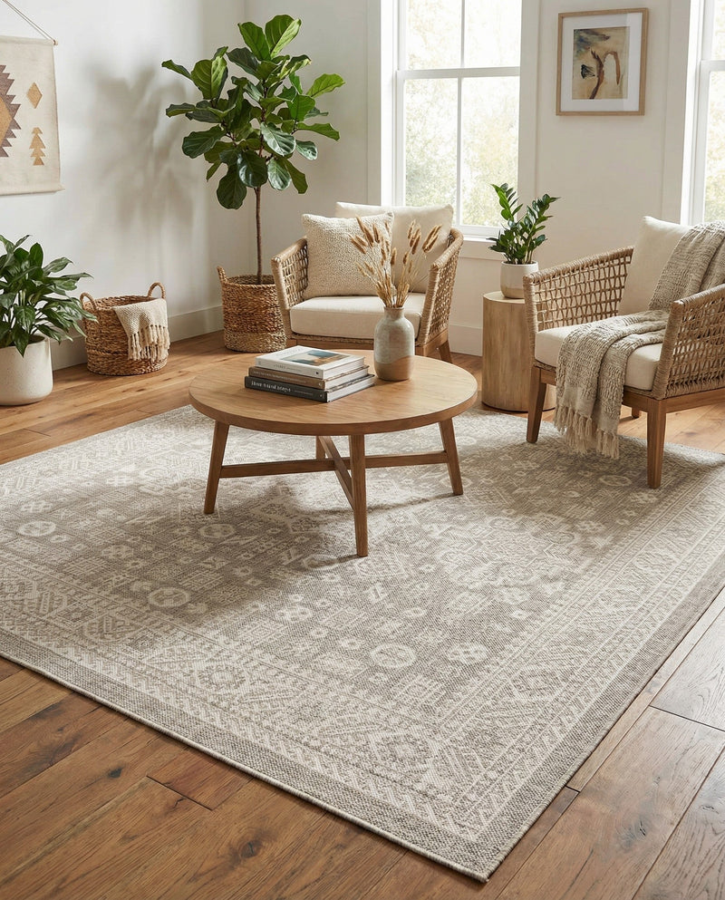 Tribal Terrace Treasures Collection Area Rug -  Incan Isle (Light Gray) Square Light Gray  lifestyle 57