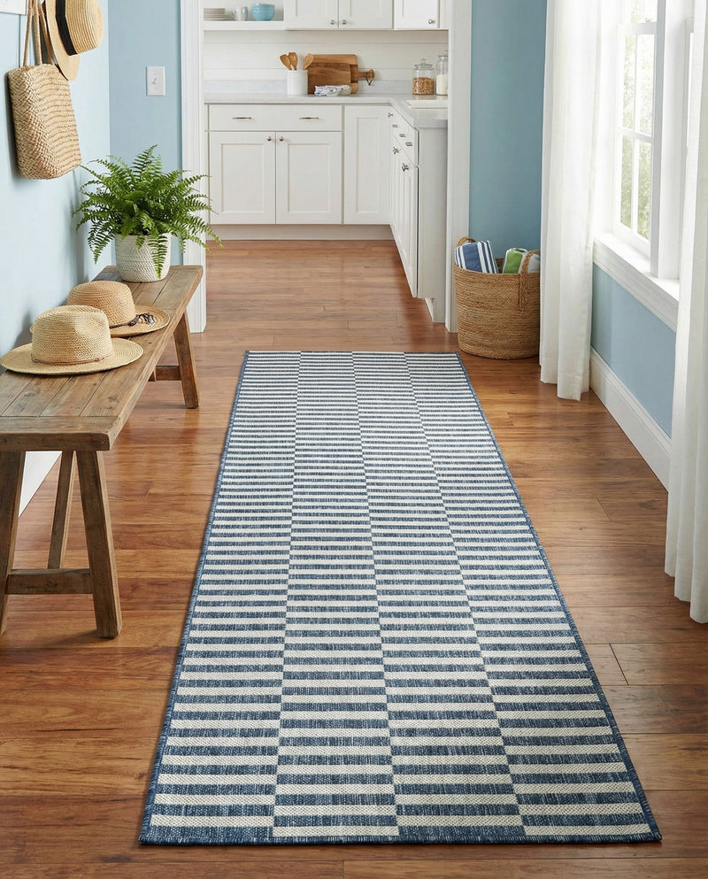 Seaside Stripes Collection Area Rug - Cabana (Blue) Runner Blue  lifestyle 26