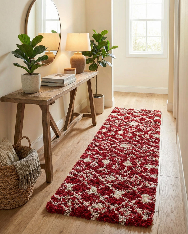 Berber Lattice Shag Collection Area Rug - Atlas (Burgundy Red) Runner Burgundy Red  lifestyle 25