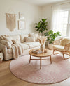 Seychelles Stripes Collection Area Rug - Mahe (Pink) Round Pink  lifestyle 37