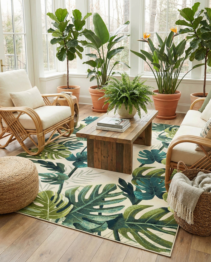 Seaside Blooms Collection Area Rug -  Ivy Rectangle Green  lifestyle 57
