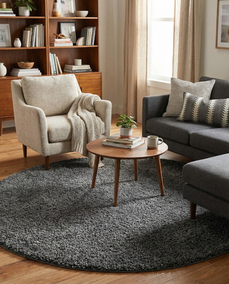 Cozy Comfort Shag Collection Area Rug - Haven (Pebble Gray) Round Pebble Gray  lifestyle 28