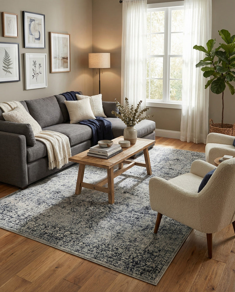 Coastal Manor Collection Area Rug -  Marina Rectangle Blue Gray  lifestyle 15
